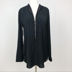 Halogen Black Tunic Top Zip Up Long Sleeve M
